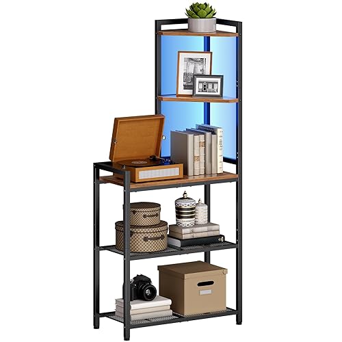 HOOBRO 5-Tier Corner Shelf Stand, Corner Shelf with LED Light,