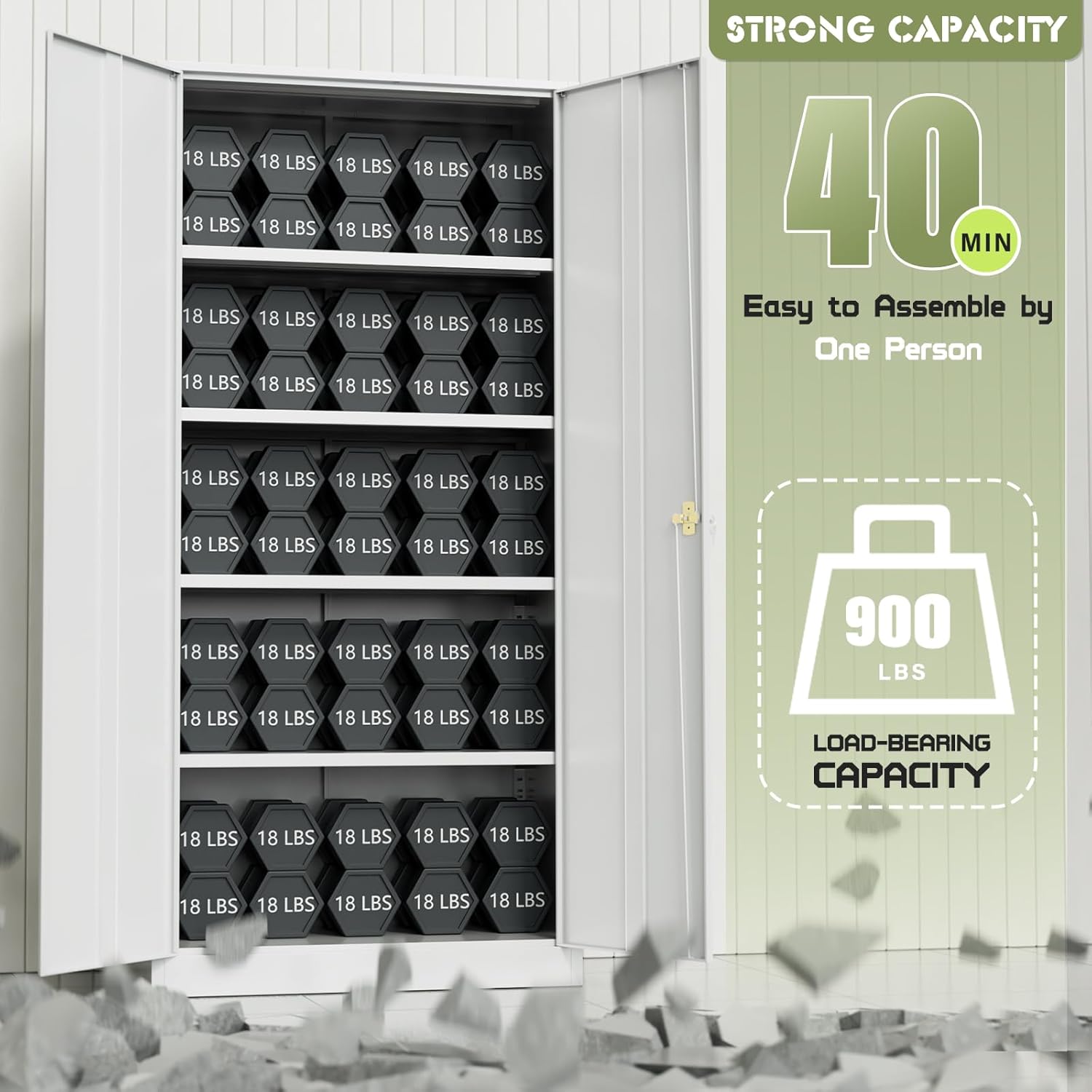 72”Metal Storage Cabinet, Lockable File Cabinets with 2 Doors and 4 Adjustable Shelves, Steel Tool Cabinets with Lock for Office, Home, Gym(White)