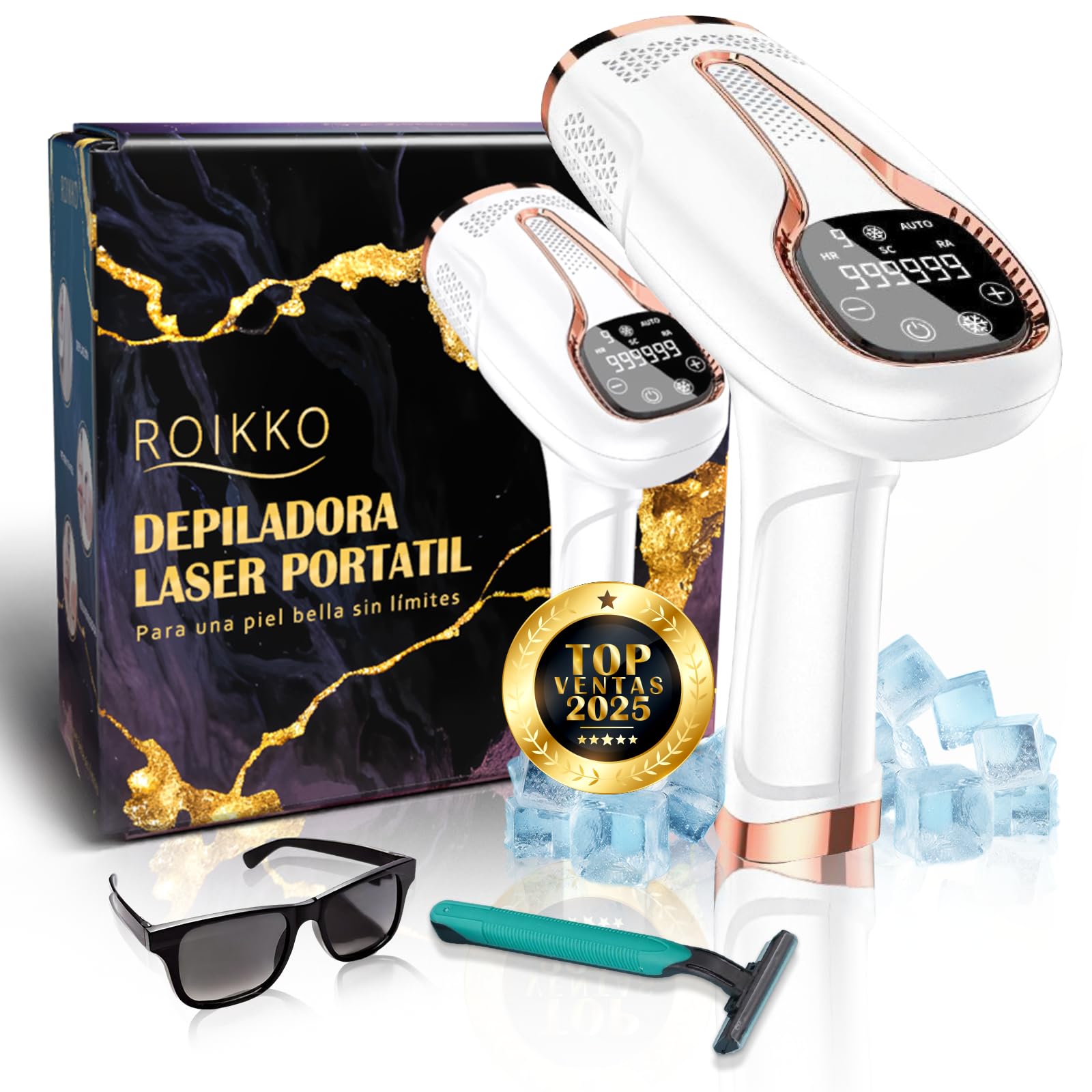 Depiladora Laser ROIKKO® PREMIUM Con Función De Refrigeración | Laser Depilacion 600NM-1200NM | Depiladora Luz Pulsada | Depiladora Laser Mujer | Maquina Laser Depilacion | Luz Pulsada Depilacion