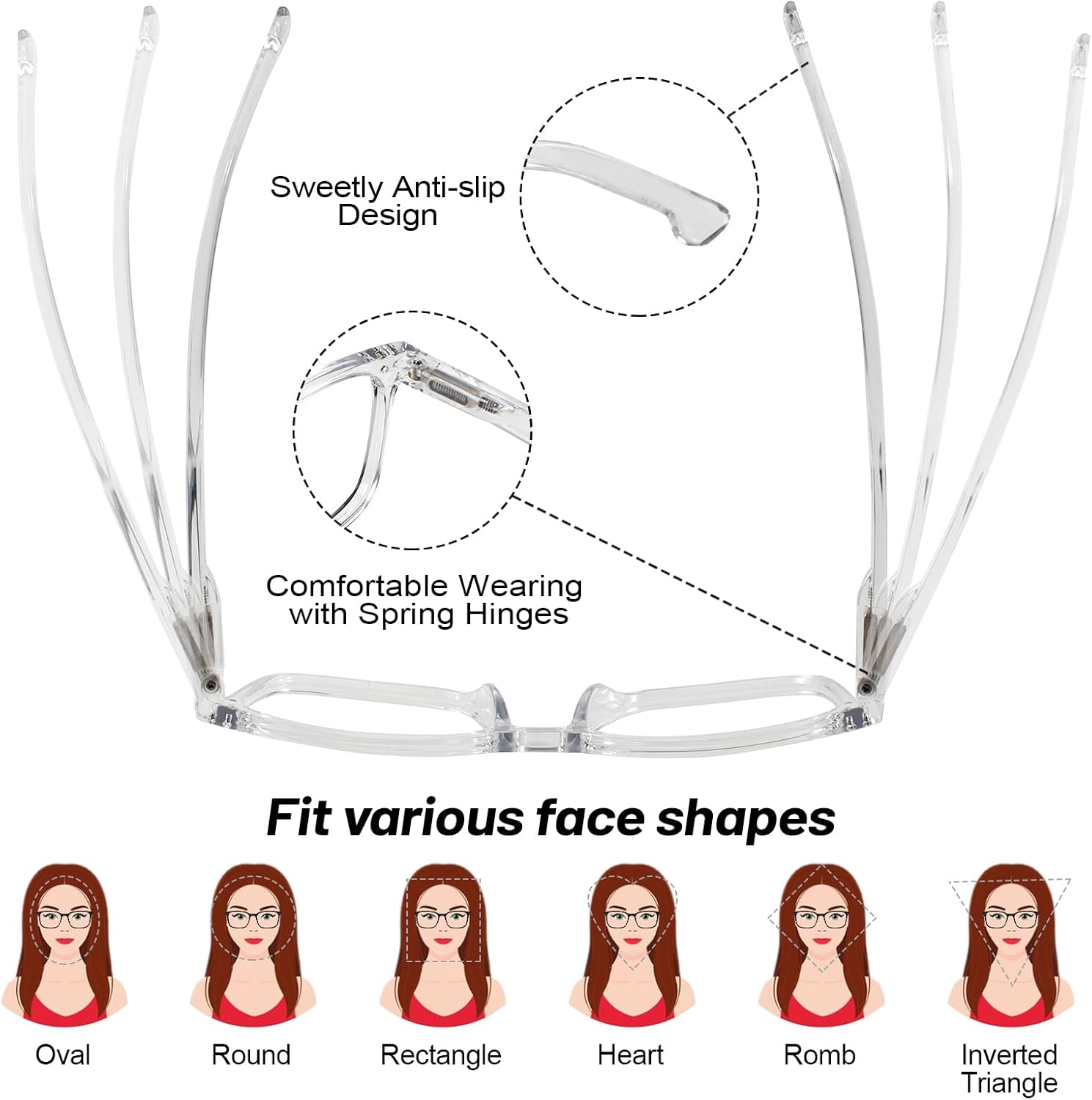 4 Packs Reading Glasses for Women Large Readers with Spring Hinges 1.0 1.25 1.5 1.75 2.0 to 4.0 - Image 4