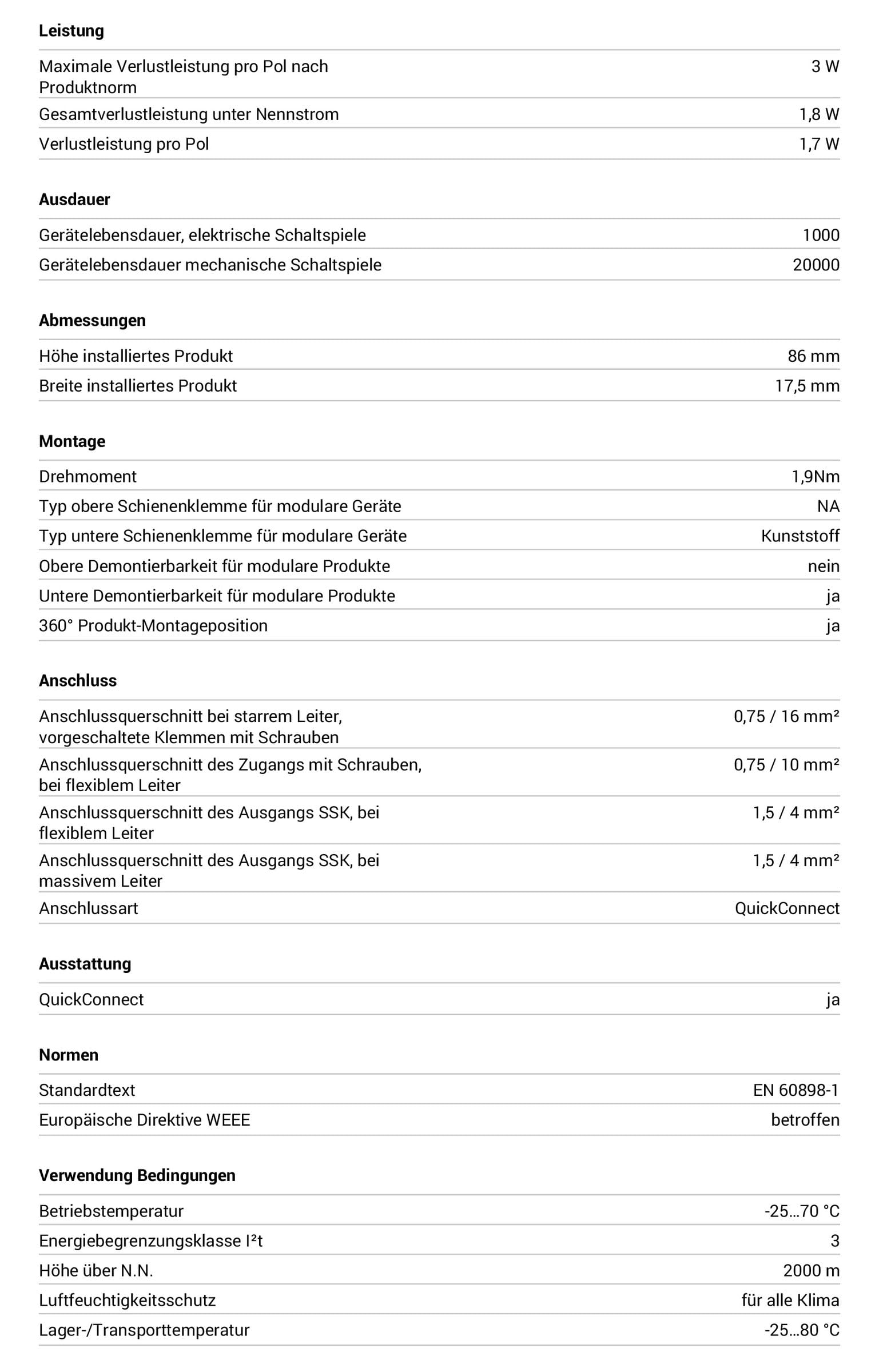 Hager MKS506 Leitungsschutzschalter 6A 1P+N 1-polig + N 6kA B-Charakteristik Quick Connect LS-Schalter