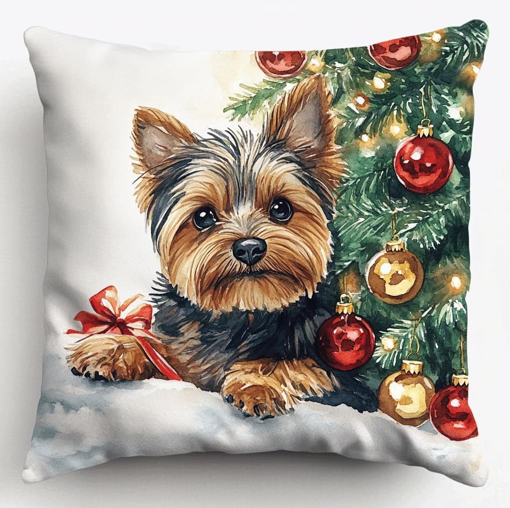 Nahuigood 11Ct Pillow Stamped Cross Stitch Kits Christmas Puppy 45X45cm Needlepoint Printed Tapestry Canvas