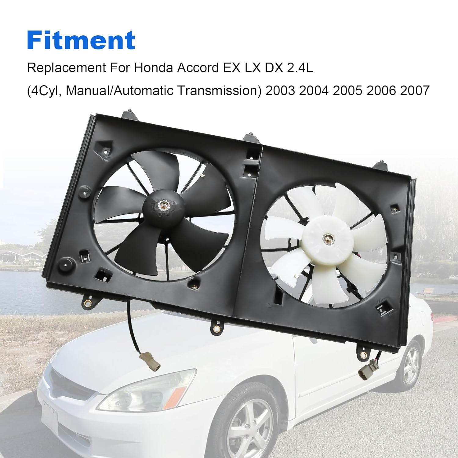 Condenser Cooling Fan Assembly HO3115121 Replacement for Honda Accord LX EX DX L4 2.4L 2003-2007 Radiator Dual Cooling Fan Replaces 19015-RAA-A01 38611-RAA-A01 19020-PND-003 19015RAAA01