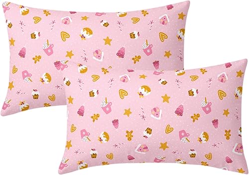 Miniatura 1 de Juego de 2 fundas de almohada de Navidad rosas de 12 x 20 pulgadas, lindas fundas de almohada lumbares de pan de jengibre, pastel dulce, postre,