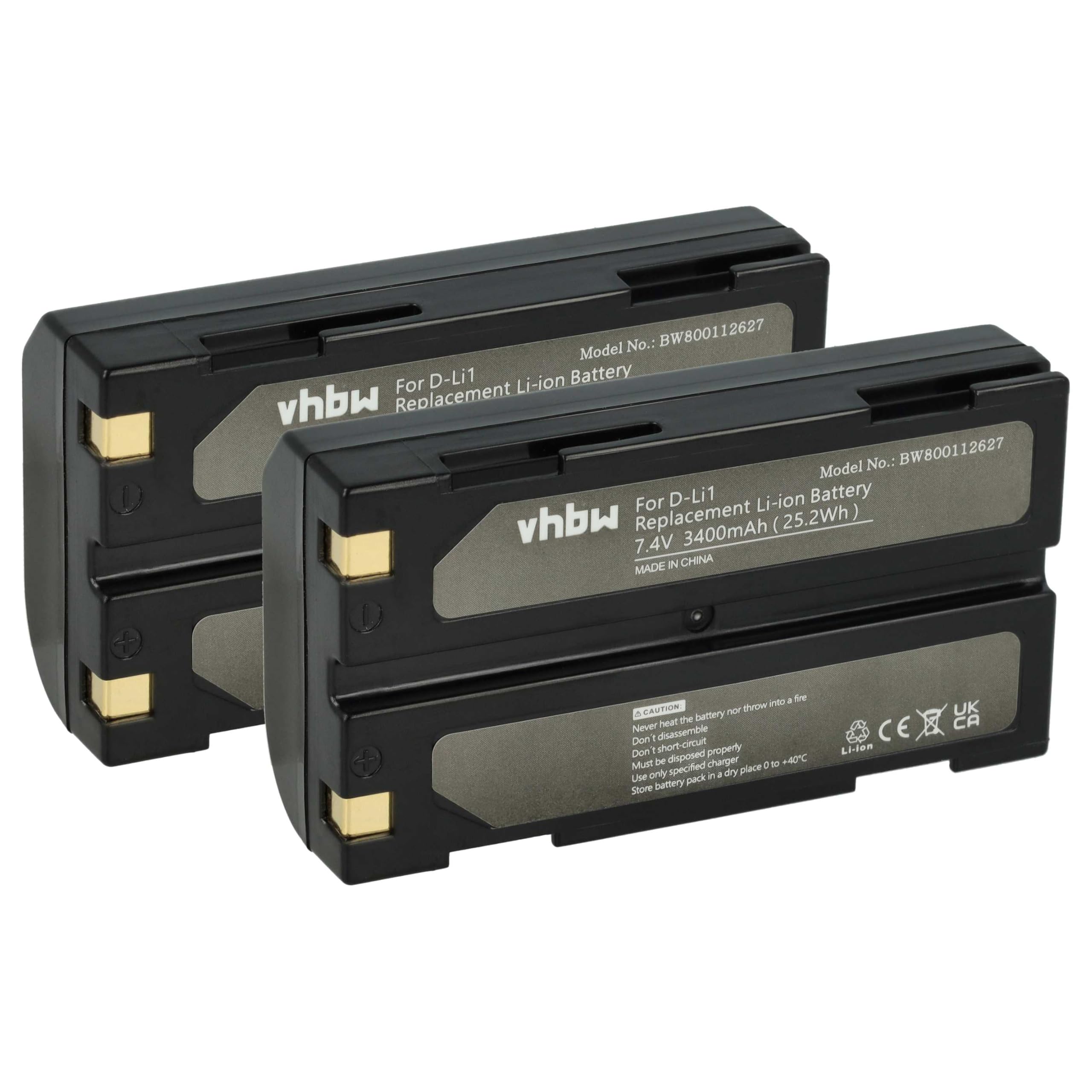 vhbw 2x batteria compatibile con Moli MCR-1821C/1-H, MCR1821C/1H, MCR-1821J, MCR1821J, MCR-1821I, MCR1821I fotocamera (3400mAh, 7,4V, Li-Ion)