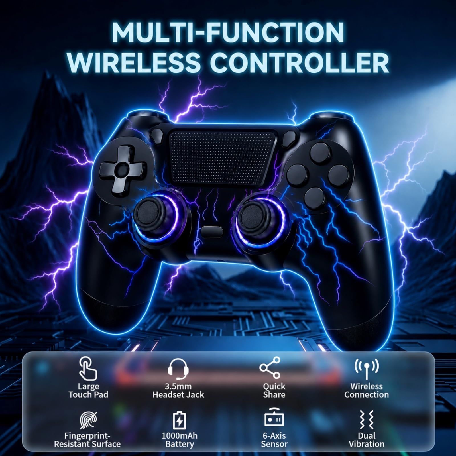 BJXOZ Wireless Controller für PS4 Controller, mit Dual Vibration, USB-C-Anschluss, 6-Achsen-Sensor, Touchpad und 3,5-mm-Audiobuchse, Lautsprecher, RGB-Licht, Gamepad kompatibel mit PS4/Slim/Pro/PC