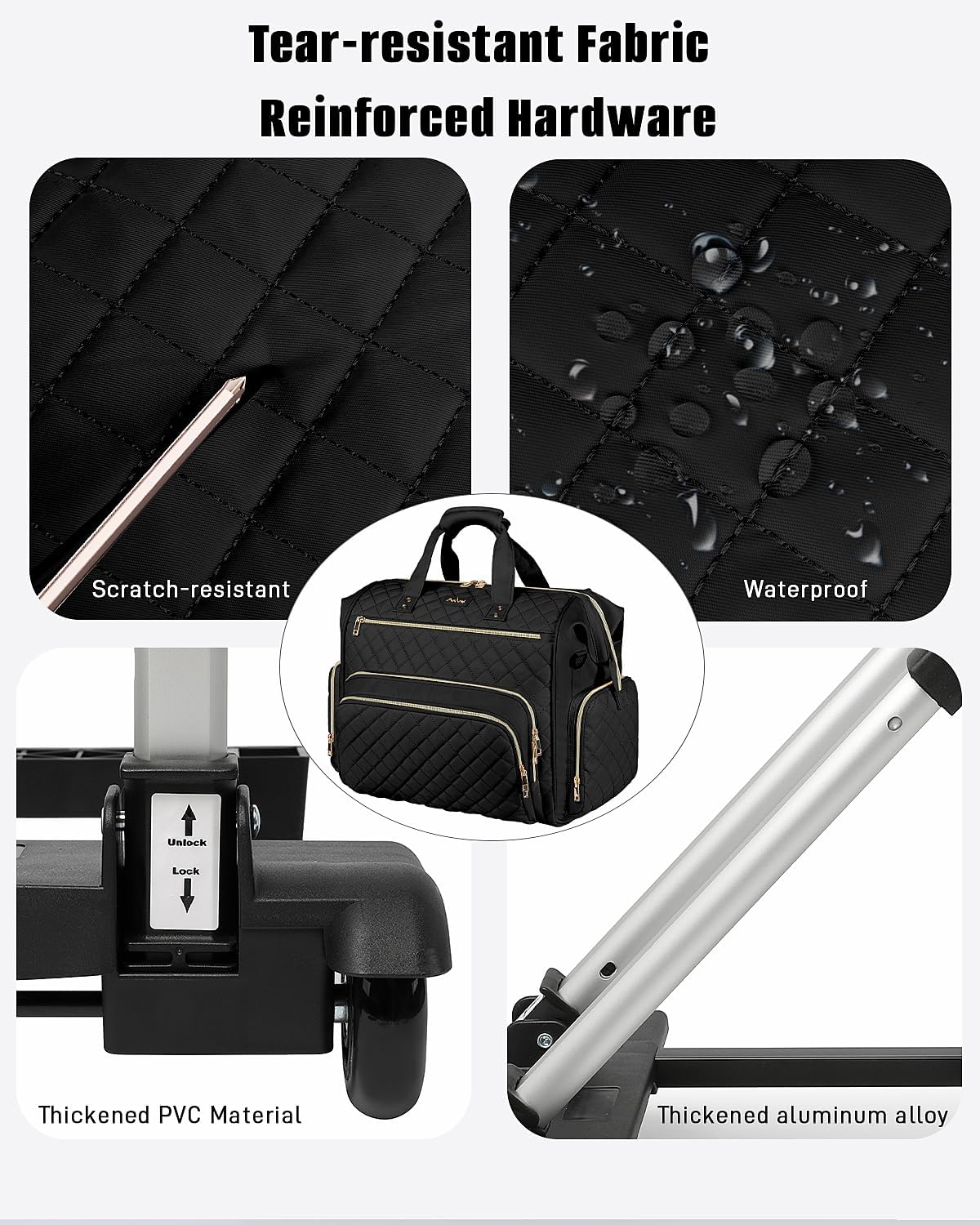 Rolling Teacher Bag, 16 Inch Rolling Laptop Bag with Detachable Dolly & Teacher File Tote, Large Roller Briefcase for Teaching Office Work, Women, Craft Nurse, Black - Image 5