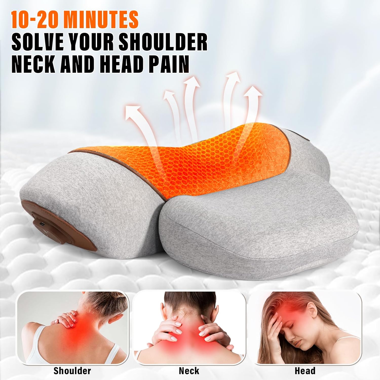 3-in-1 Neck Massager Pillow, Pillow Massage Neck Hump Ergonomics Neck Massager for Pain Relief Deep Tissue with Heating Traction & Vibration Massage - Grey