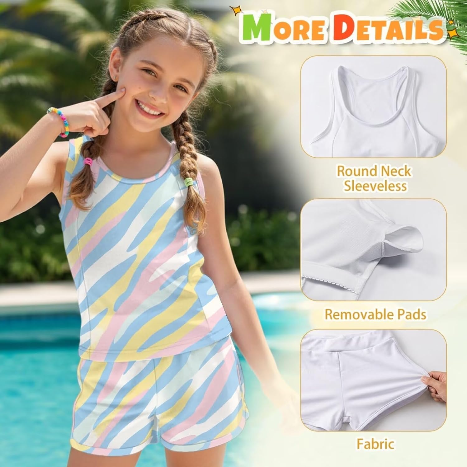 Two Piece Bathing Suits for Girls Boyshort Tankini Swimsuits Soft Beach Tankini Girls' Swimwear Size 6-15