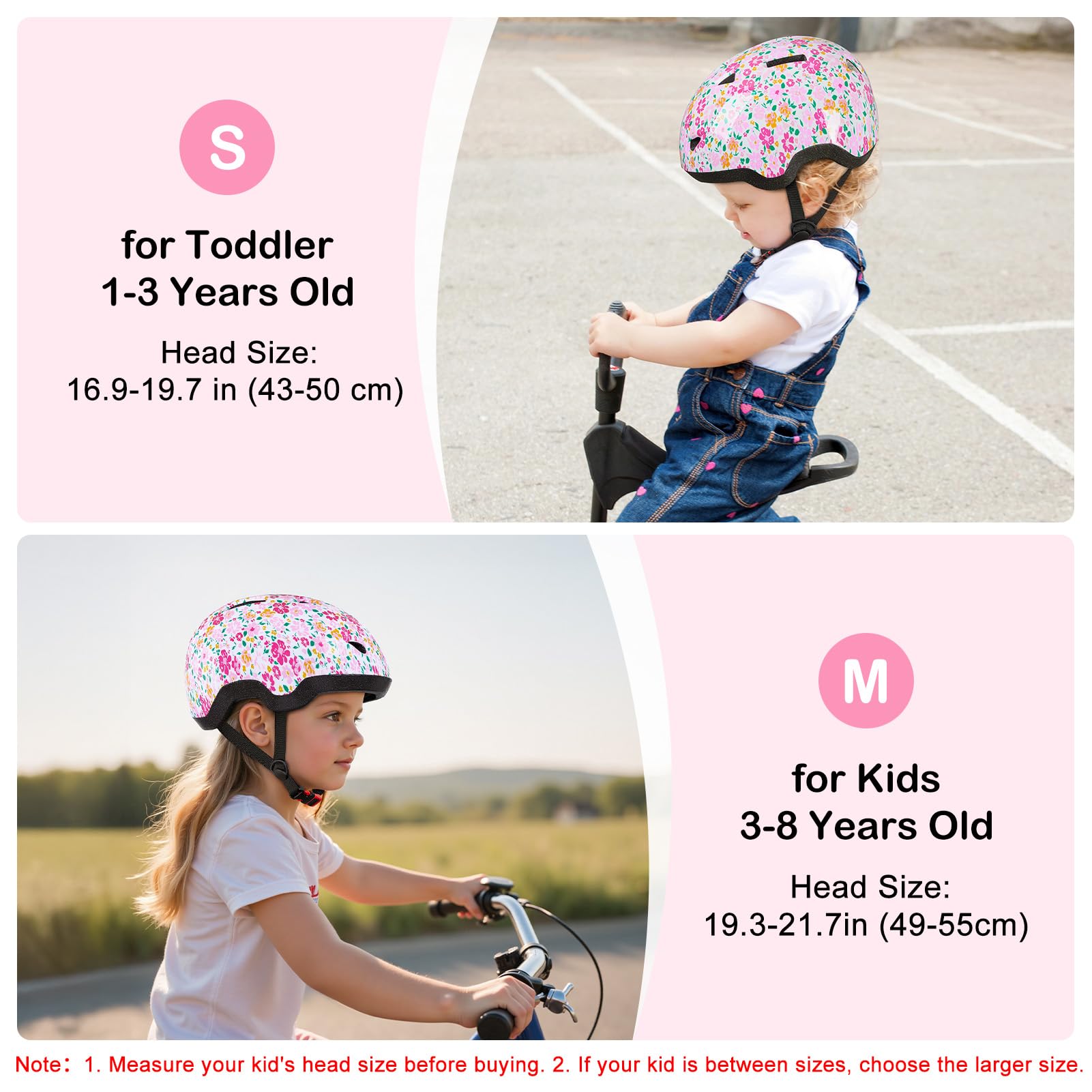 Casco de Bicicleta para niños de 1-3/2-4/3-5/5-8 años, Cascos de Bicicleta Ajustables para niños y niñas, para Scooter, patineta, Ciclismo