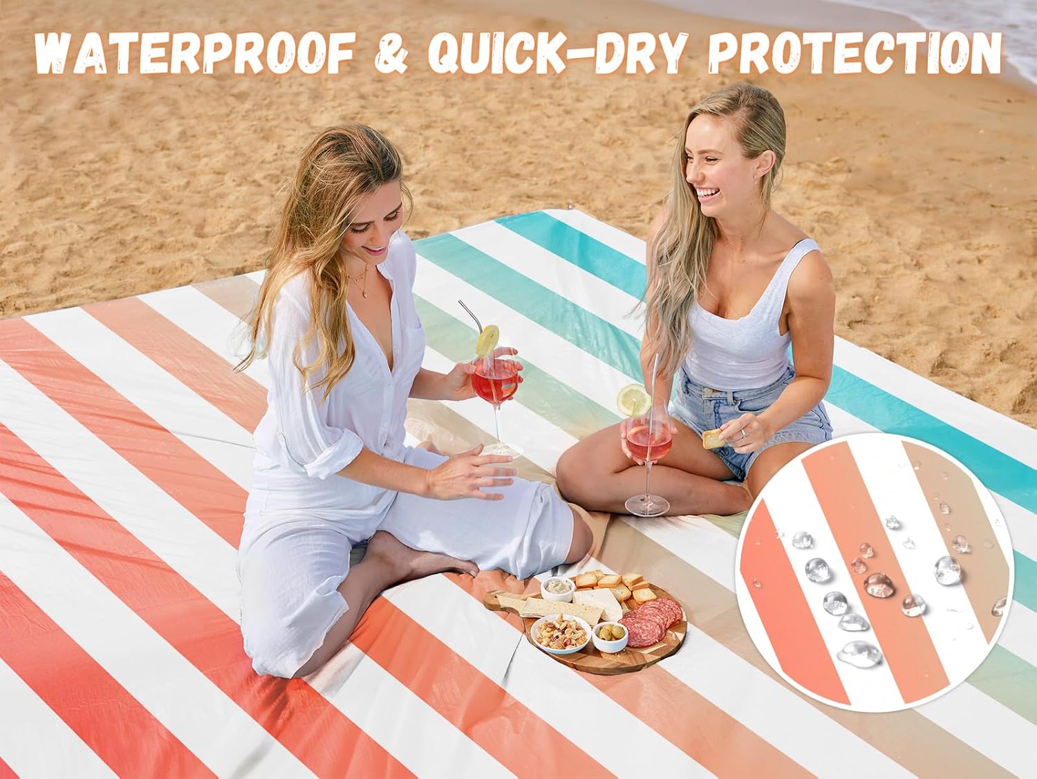 AlphaBeing Beach Blanket Waterproof Sandproof, Extra Large Beach Mat for 1–8 Adults, Oversized Picnic Blanket with 4 Stakes & Storage Bag, Essential Beach Gear for Travel