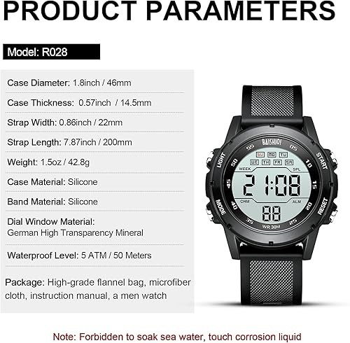 Miniatura 7 de Relojes para Hombres Relojes Digitales para Hombres Deportivos Casuales Militares Impermeables Relojes de Pulsera Cronómetro Correa de Silicona con