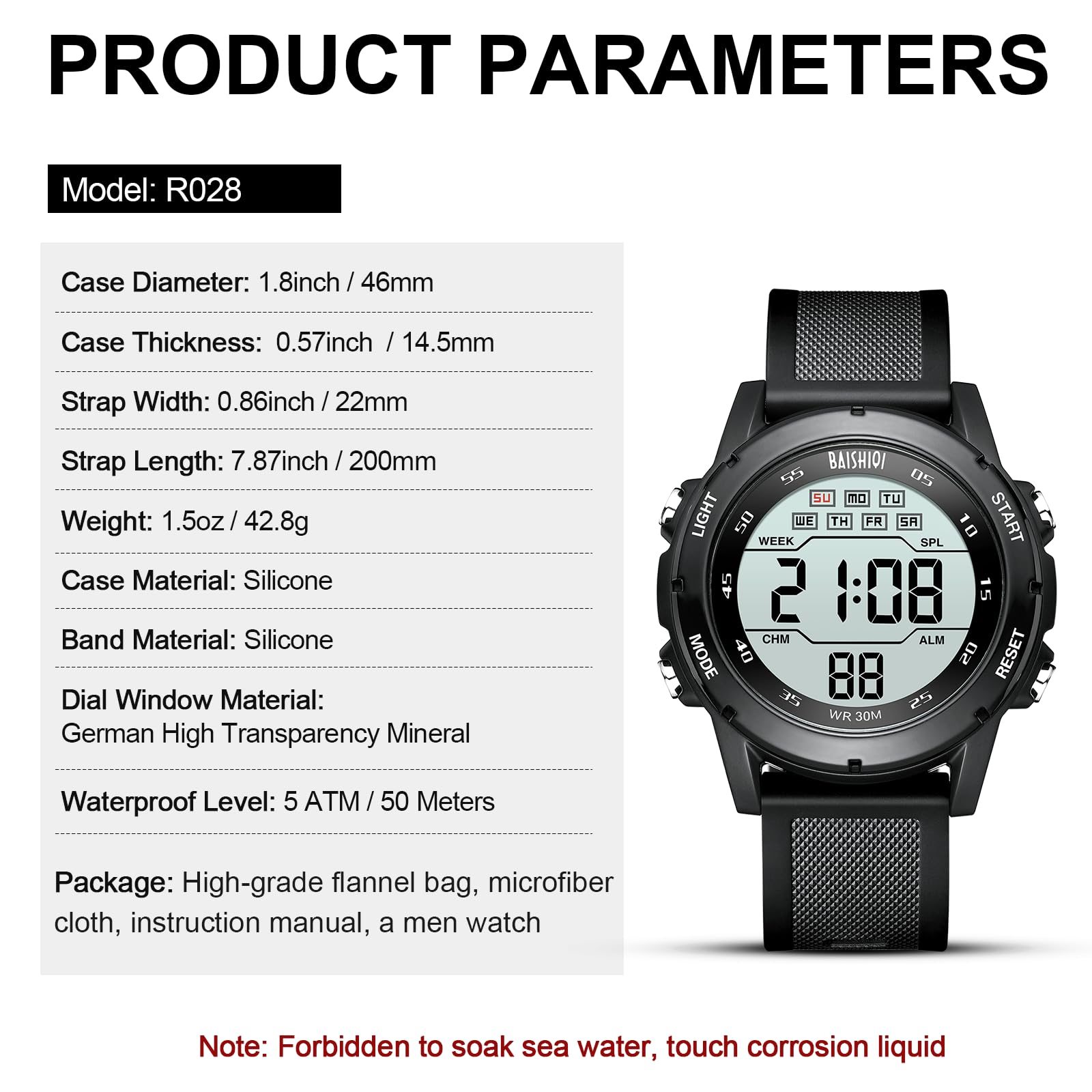 Mens Watches Digital Watches for Men Casual Sports Military Waterproof Wrist Watches Stopwatch Silicone Band with LED Backlight/Alarm/Timer/Date