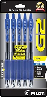 Pilot G2 Premium Gel Pens Fine Point 0.7mm Blue Ink 5-Pack - Smooth, Long-Lasting, Refillable for School, Journaling, Office