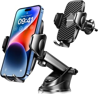 ALENORA 3 In 1 Car Phone Holder Mount【2023 Strongest Suction Cup Base & Hook】 Mobile Phone Automobile Cradles, Dashboard Windscreen Air Vent Universal Handsfree Stand for iPhone 15 Pro Max 14 Samsung