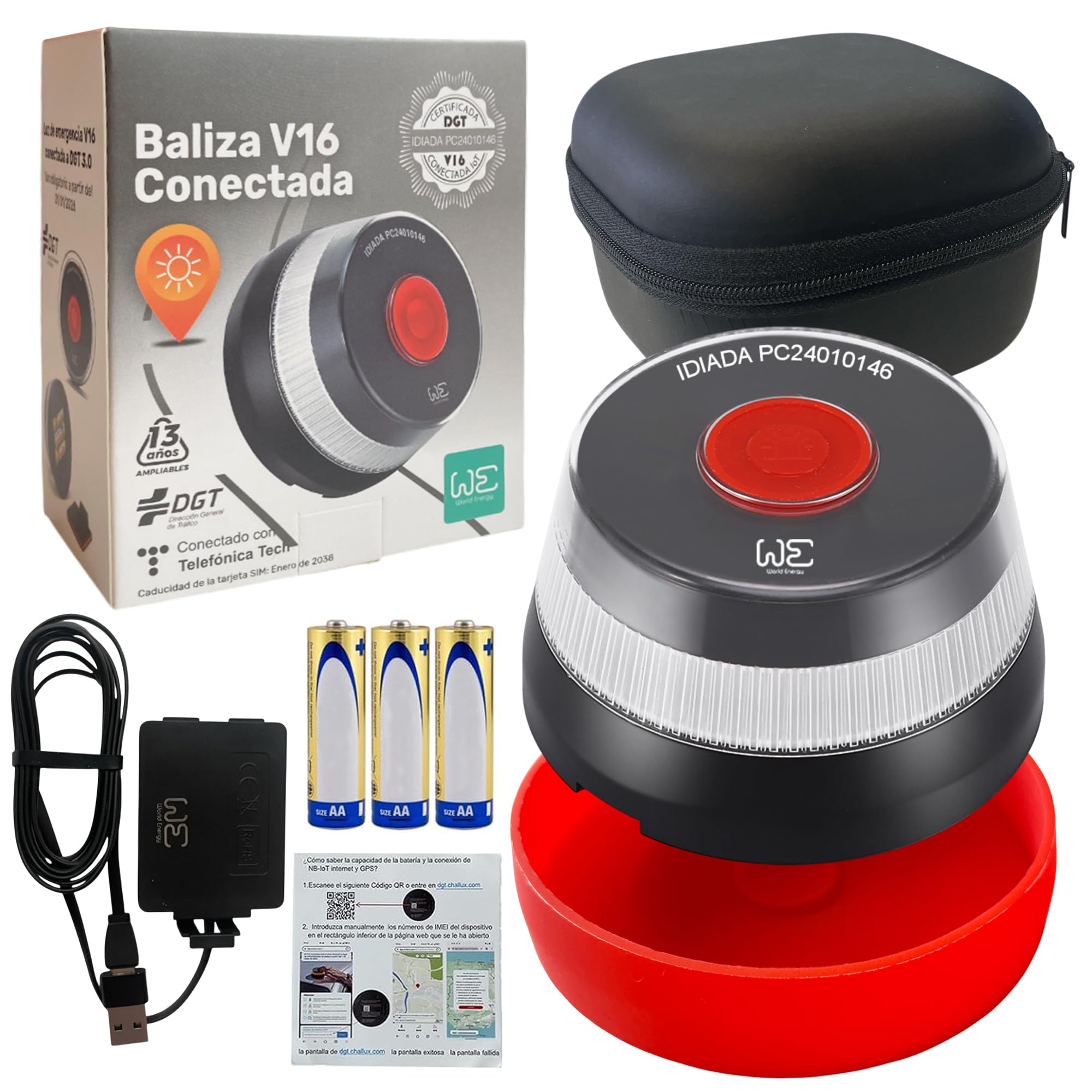 Safety Kit with Emergency Beacon V16 Geolocated and Connected DGT 3.0 (Required) - Includes Adapter, Power Cable and Case