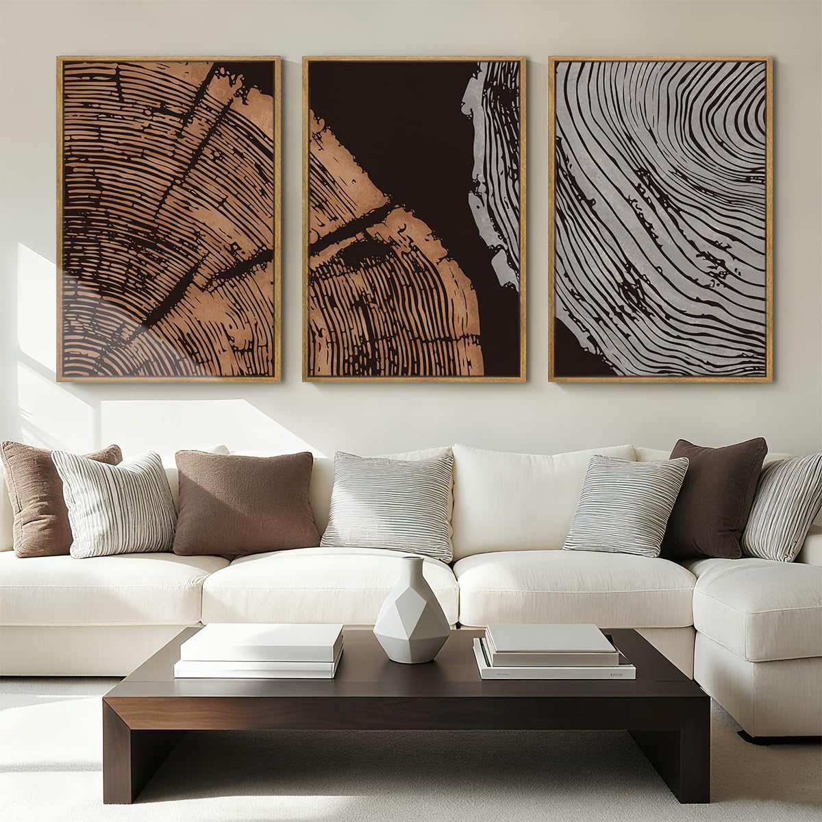 ANHUIB Tree Ring Wall Art 16x24 Inch Black Wall Painting Modern Wood Stump Wall Decor Neutral Minimalist Artprints Set of 3 for Living Room Bedroom Office