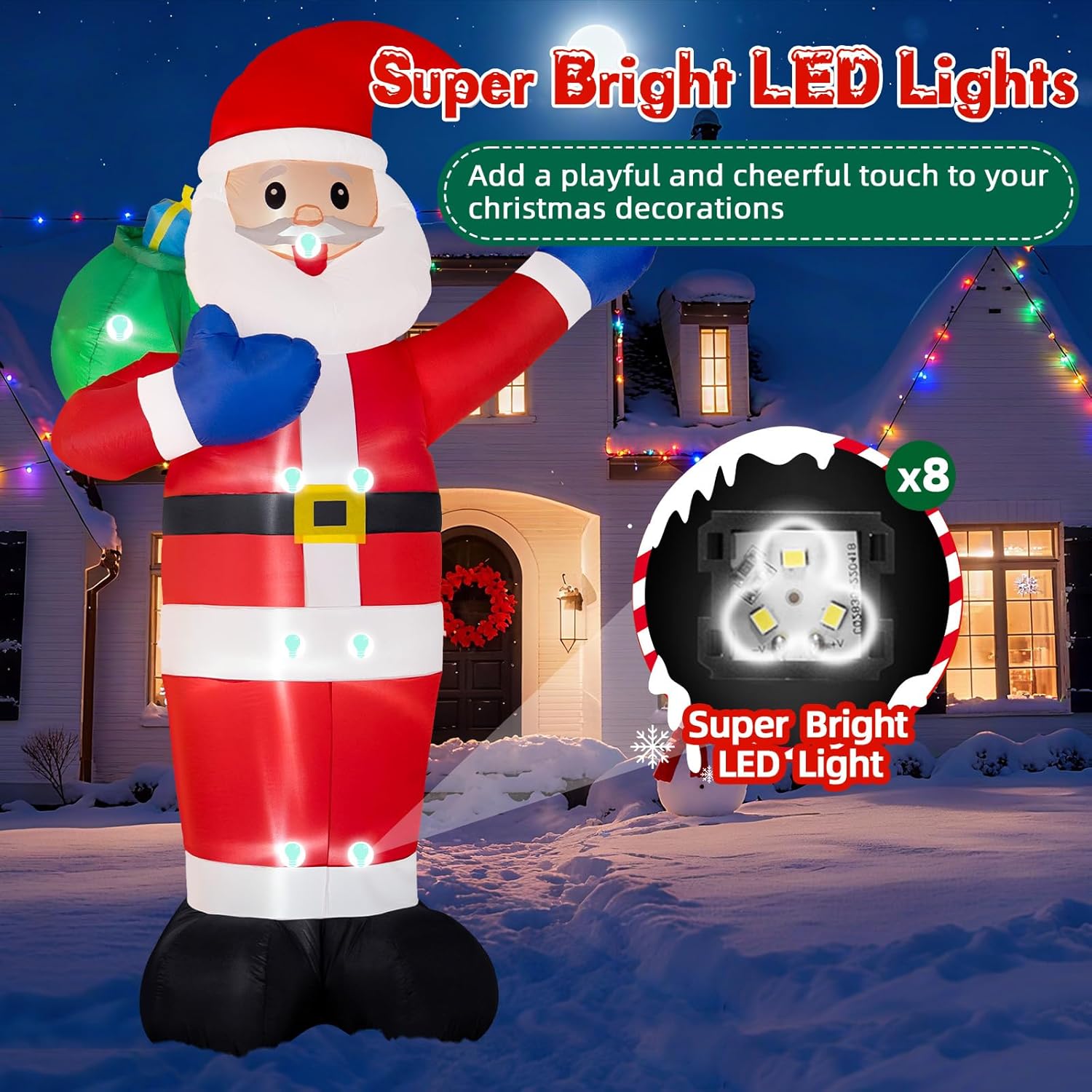 B&D 12FT Giant Christmas Inflatables Santa Claus Outdoor Decorations Built-in LED Lights, Christmas Blow Up Santa Yard Decorations with Gift Bag Inflatable Xmas Decorations for Yard Garden Lawn - Image 2