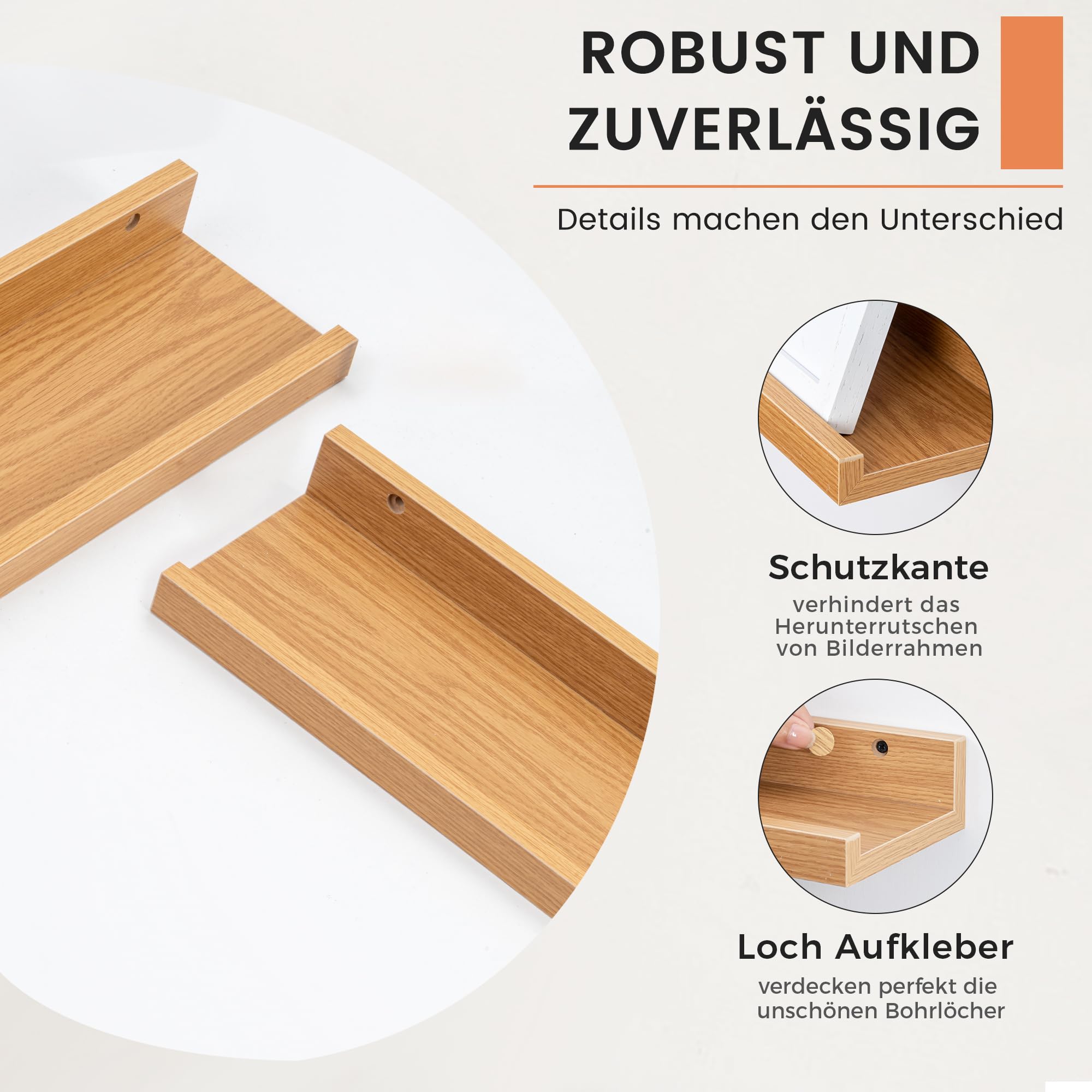 FLYJOE Schweberegale, 90 cm Wandregal Bilderleiste, U-förmig Wandmontiertes Regal aus Holzwerkstoff für Kinderbücher Wohnzimmer, Arbeitszimmer, Küche & Schlafzimmer, Eiche, 2er Set