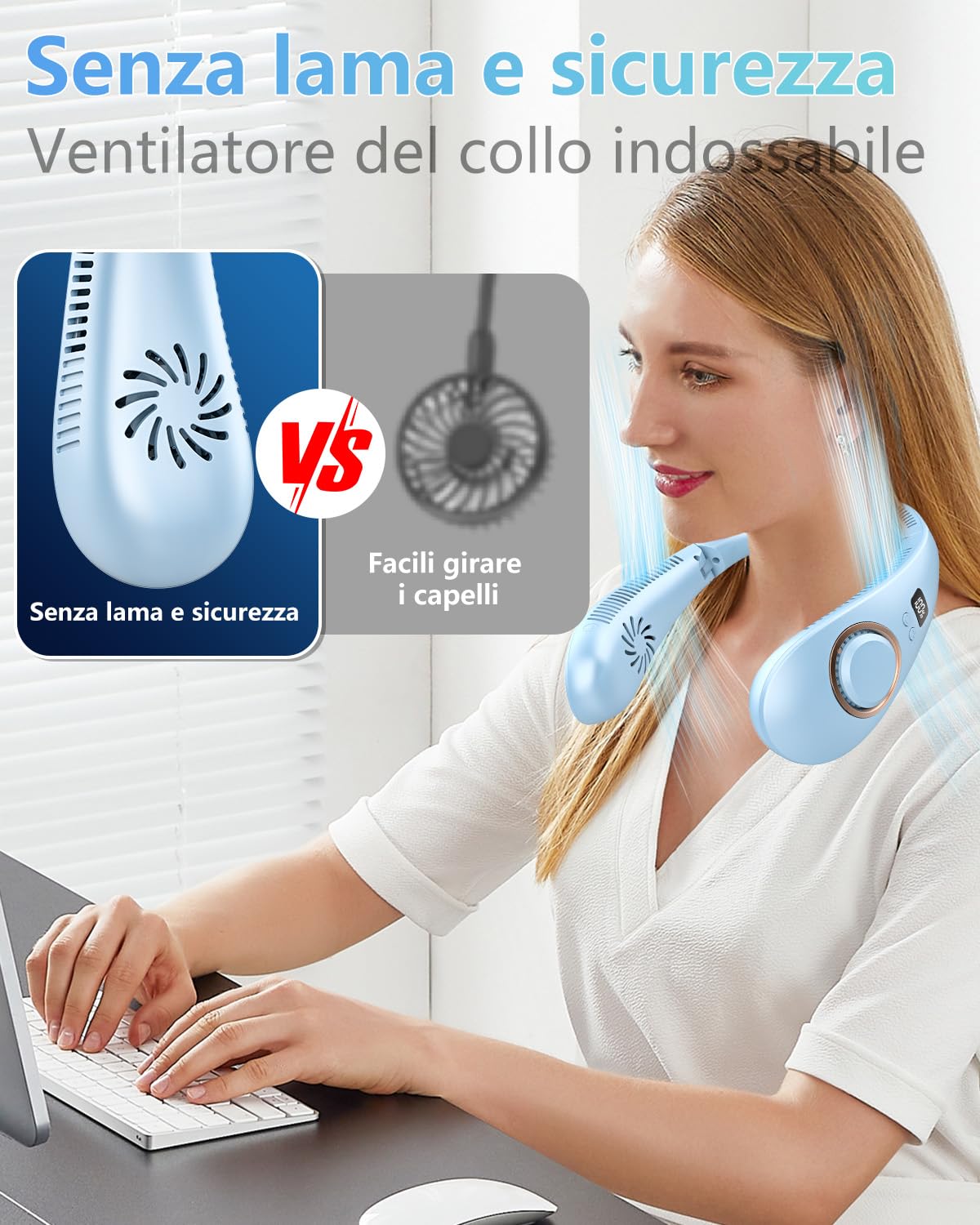 Ventilatore da Collo Aggiornato,Ventilatore da Collo Pieghevole Portatile Turboda 4 Velocità del Velocità,Ventilatore Portatile Regolabile,Ventilatori Personali Senza Lama USB Viaggi all'Aperto