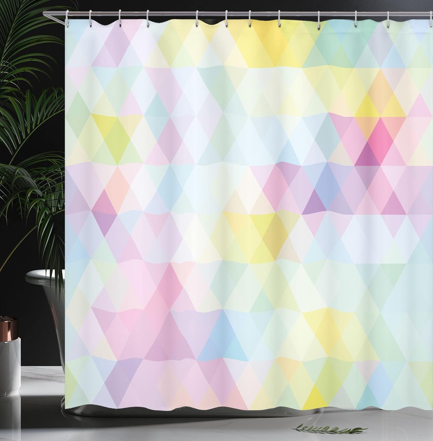 Ambesonne Abstract Shower Curtain, Geometrical Vibrant Rainbow Themed Pastel Colored Rhombus Pattern Hipster Style, Cloth Fabric Bathroom Decor Set with Hooks, 69" W x 75" L, Multicolor