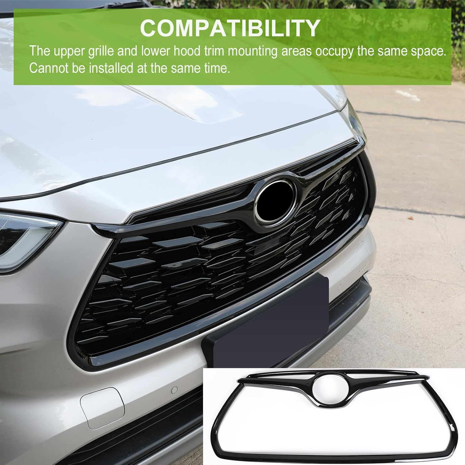 for Highlander Grille Upper Cover Trim Strip, Sporty Front Hood Grille Cover Bonnet Protector for 2020-2026 Toyota Highlander LE, XLE, XSE,Limited, Platinum, Bronze Edition-Glossy Black