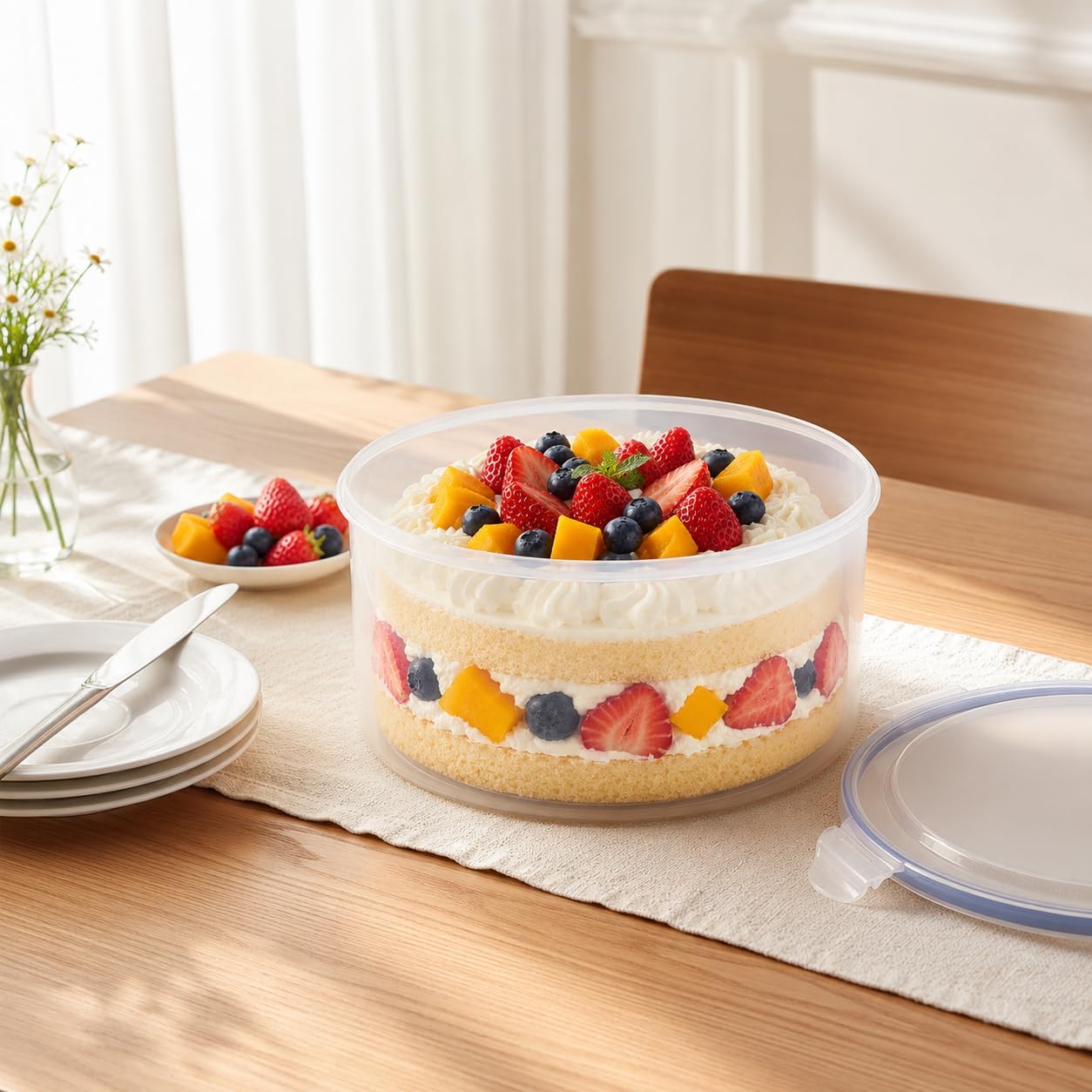 Cake Bowl with Lid, Food Crisper for Kitchen Storage, Trifle Bowl Dessert Server, Fruit Salad Holder, Tiramisu Box, Popcorn Snacks, Cupcake Carrier and Cake Storage Container for Home Parties