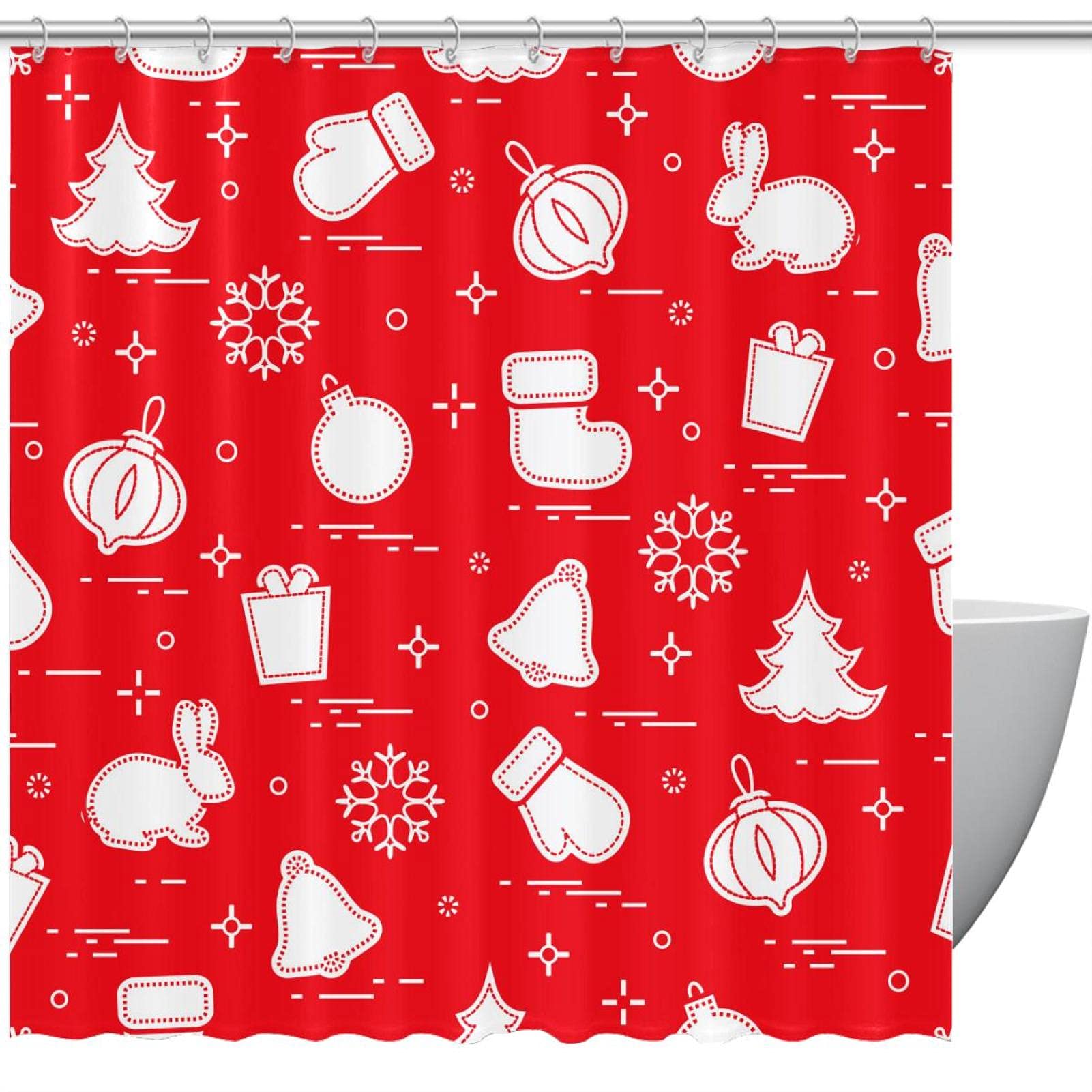 Rideau de douche de Noël imperméable coloré 183x183 cm pour la salle de bain festive