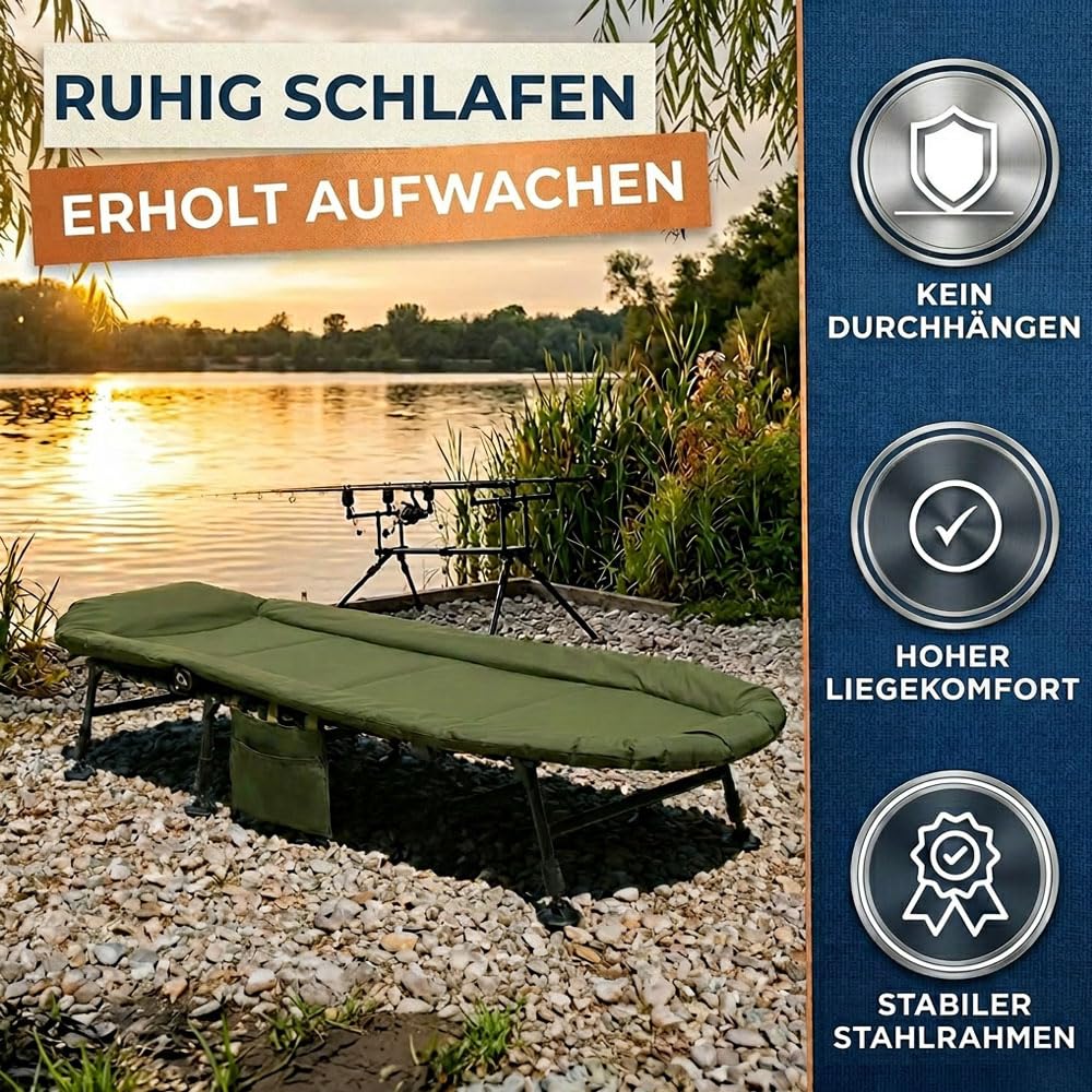 Angelliegen Tasche XL 100 x 90 x 25 cm – Bed Bag Transporttasche für Karpfenliege & Bedchair – 600D Polyester mit PVC-Boden – Gepolsterter Schultergurt & Tragegriffe – Grün