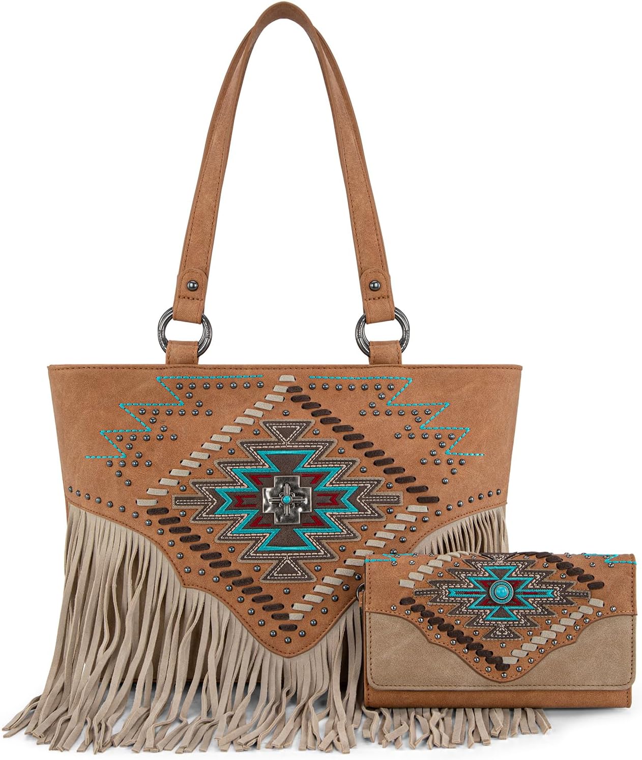 Montana West Western Tote Bag for Women Tooled Shoulder Purse with Wallet 2Pcs Set