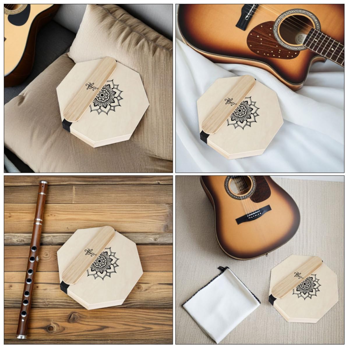 Cajon Portatile Ottagonale in Legno, Design Artistico per Adulti | Tre in Risonanza Potenziata, Beige, per Prove Indoor e Live, Adatto a Principianti