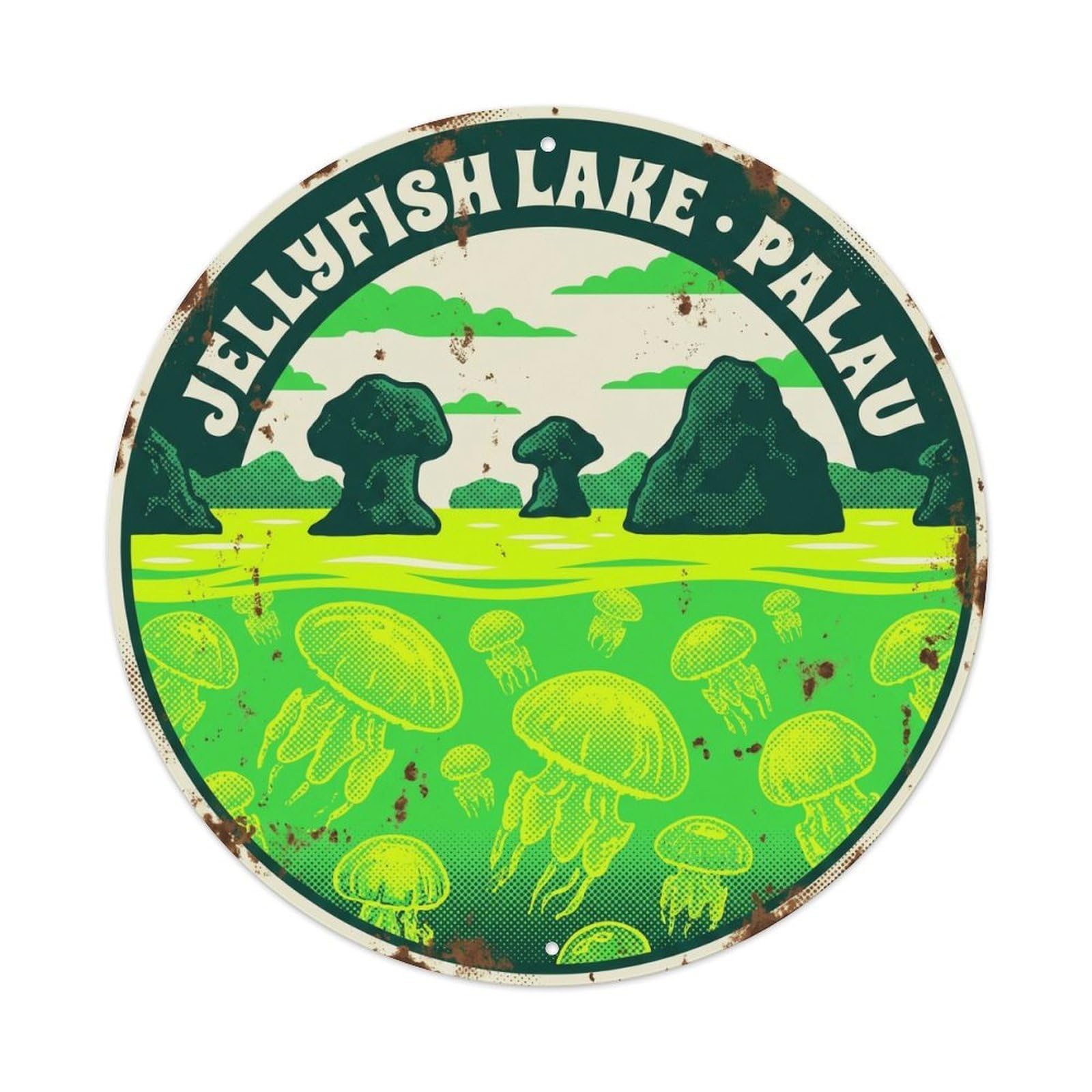 Olyhtr 8X8inch Classic Style Lime Palau Jellyfish Lake Green Retro Reef Diving Metal Tin Sign