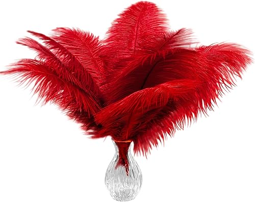 Miniatura 1 de Piokio 40 plumas de avestruz rojo natural de 10-12 pulgadas a granel para centros de mesa de fiesta de boda, decoraciones de Gatsby
