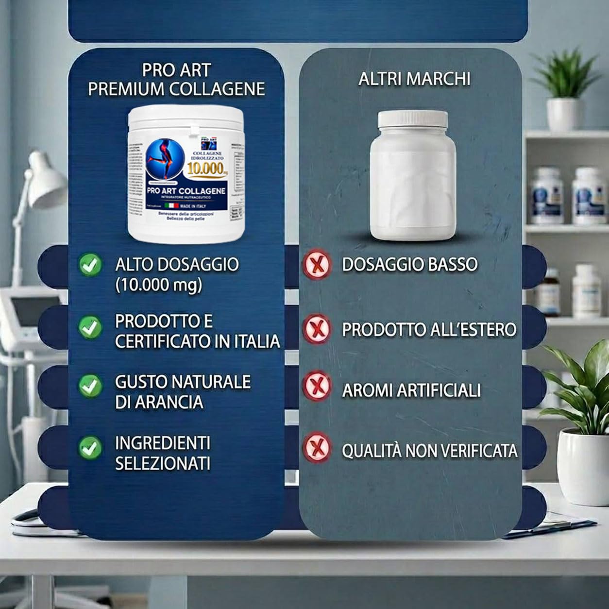 PRO ART Collagene Marino Idrolizzato Alto Dosaggio in Polvere 10.000 mg con Acido Ialuronico, Vitamina C e Zinco per Pelle Articolazioni e Capelli – 366 g Made in Italy