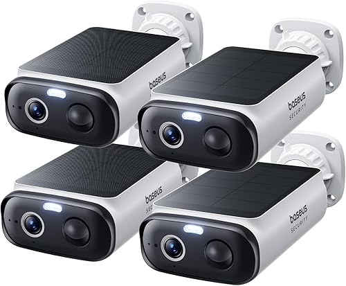 Baseus Cámaras de seguridad solares inalámbricas para exteriores S1 Lite Kit de 4 cámaras, Solocam 2K, potencia continua, visión nocturna a color,