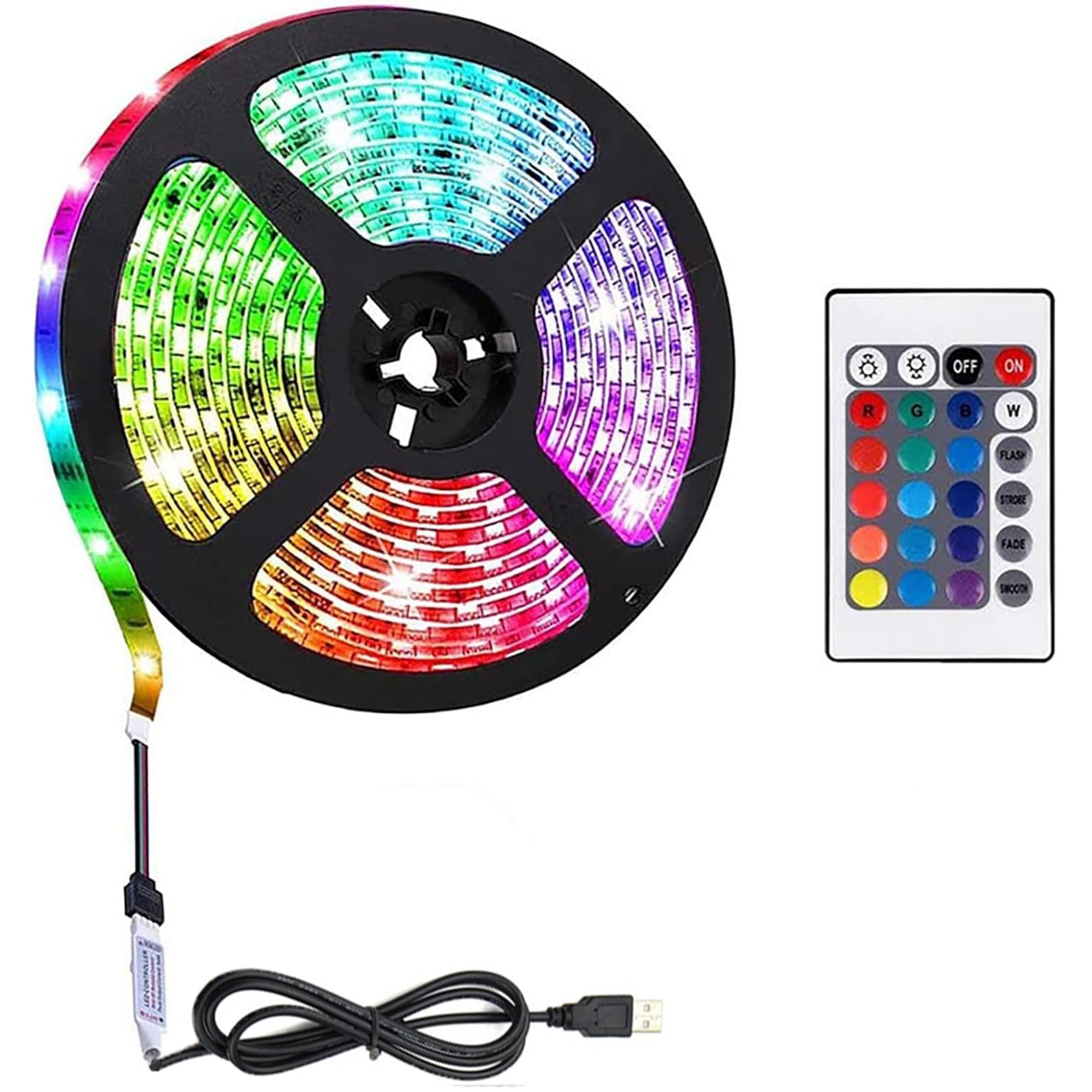 Striscia LED alimentata tramite USB, RGB LED con telecomando, autoadesiva, tagliabile, per TV retroilluminazione, armadi, decorazione per scale (2, 10 m, 600 LED)