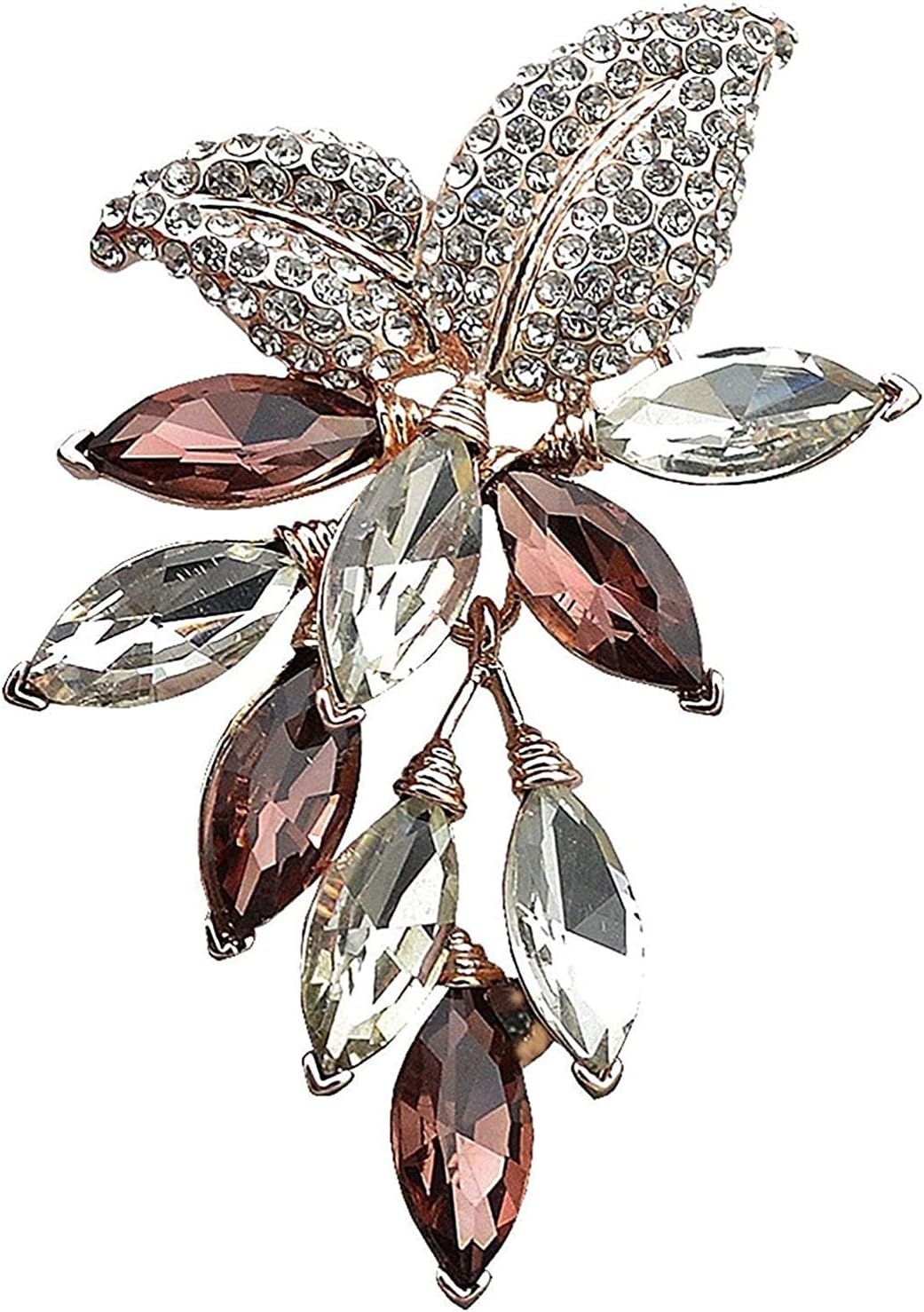 LOVES フルーツフラワー ブローチ 還暦 スワロフスキー レッド ピンクゴールド お祝いギフト (専用ポーチ付き) メタル ラインストーン