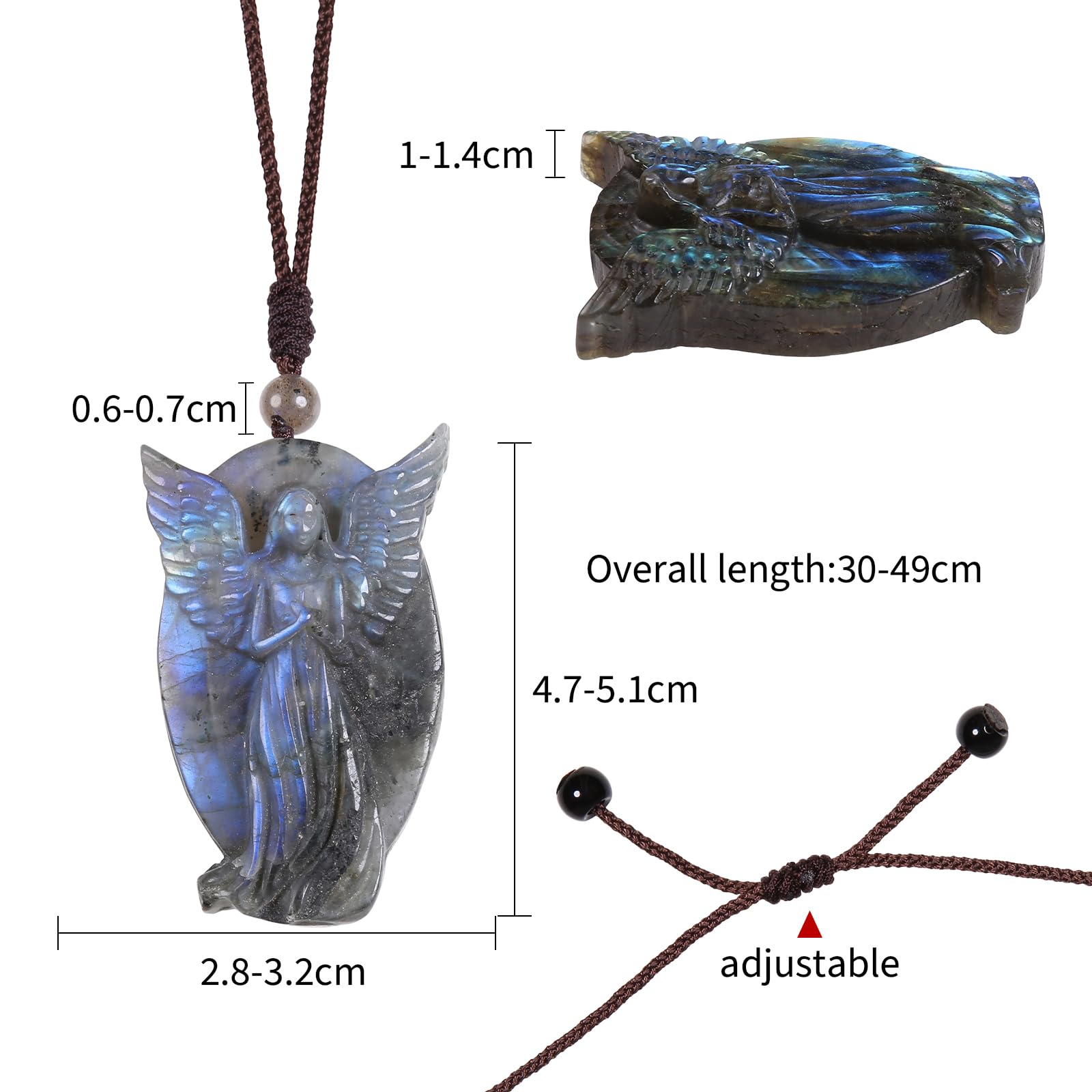 TUMBEELLUWA Collana con ciondolo in labradorite naturale, unisex, realizzata a mano, amuleto, con cordino regolabile, pietra di cristallo di labradorite, pietra di cristallo labradorite