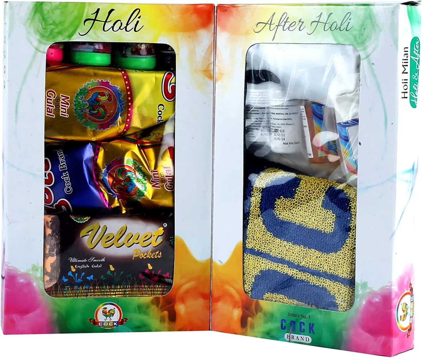 Holi Milan Kit - Gift Pack of 18 Holi Items | 100% Natural and Herbal Gulal | Organic Coloured Powder | Non-Toxic and Skin-Friendly Holi Gulal | Holi Celebration