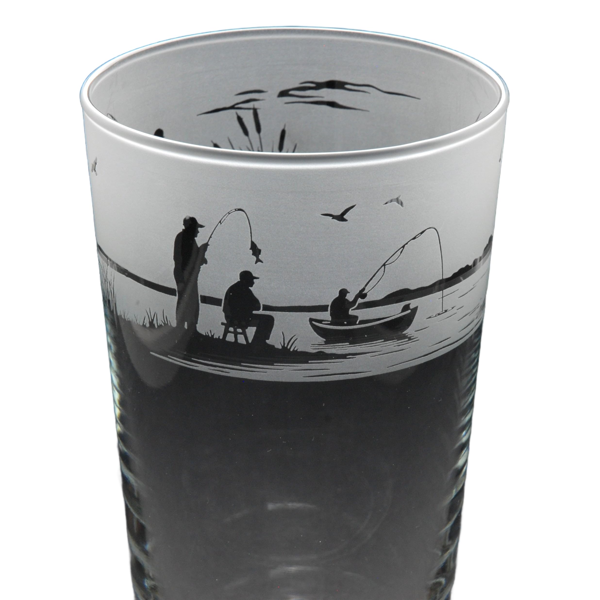 GLYPTIC Glass Art Fishing Hand Etched/Engraved Pint Glass