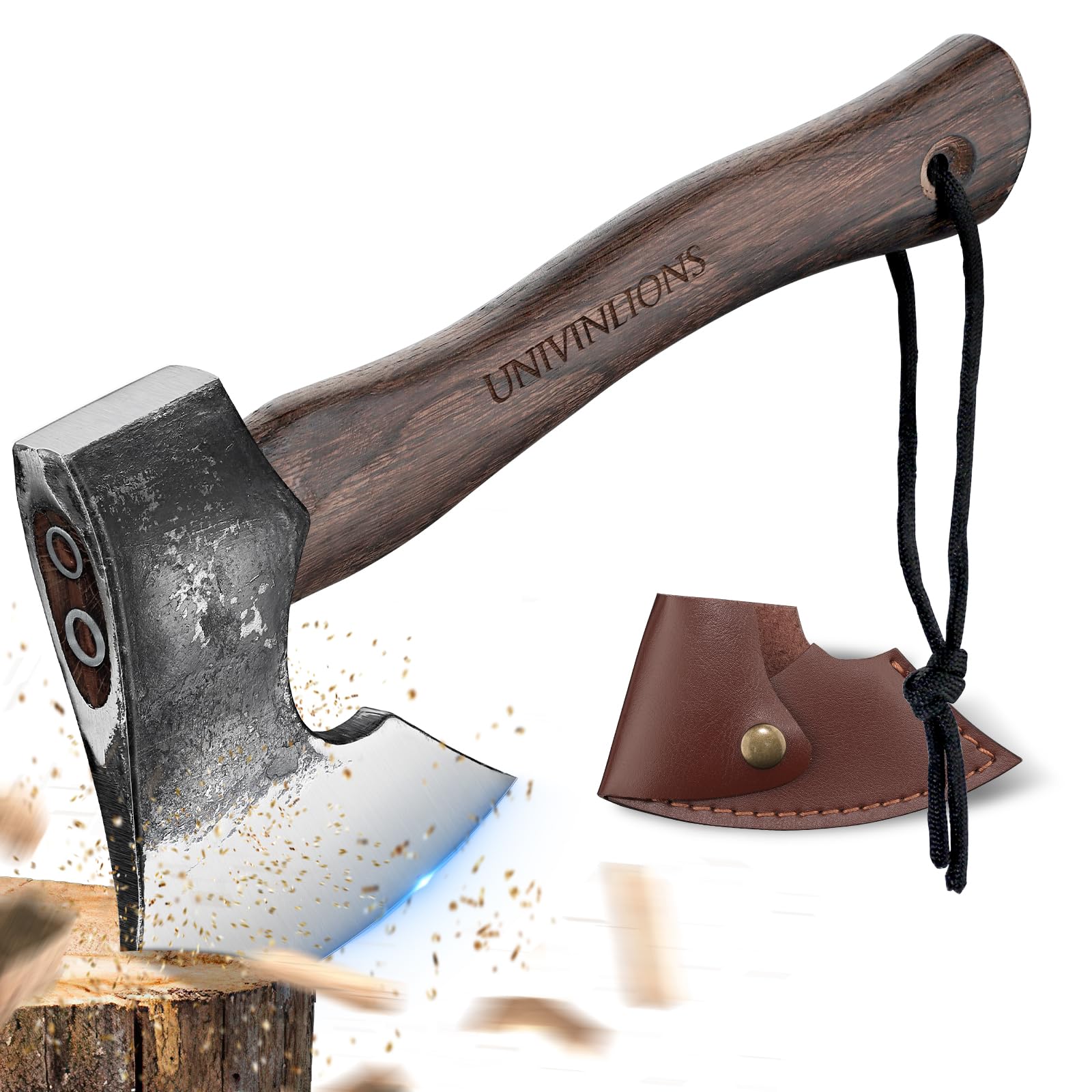 Hachas Outdoor,Hacha Supervivencia Pequeña,27cm Hacha para Leña Bellota,Hacha Bushcraft 800g,Hacha Pequeña Bellota con Vaina