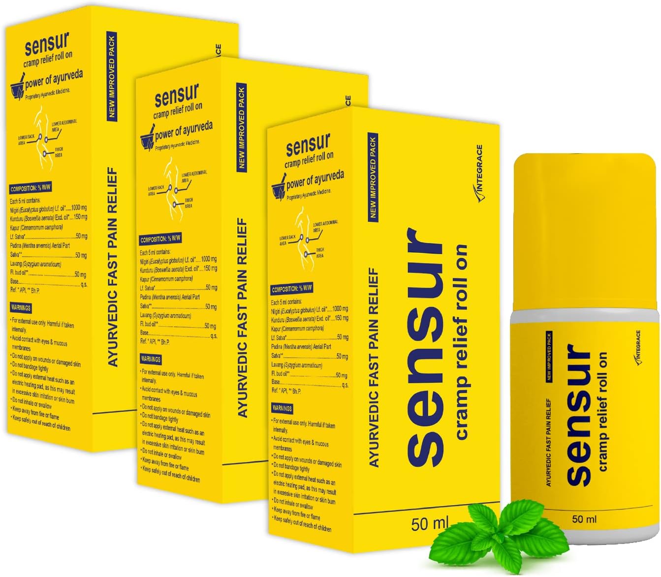 Ayurvedic Cramp Relief Roll On - 3 X 50ml (Pack of 3)| Fast & Safe Relief from Period Pain in Abdomen, Back & Thighs| Nilgiri, Kapur, Pudina, Lavang | Big Roll On for Easy Use | Soothing Aroma
