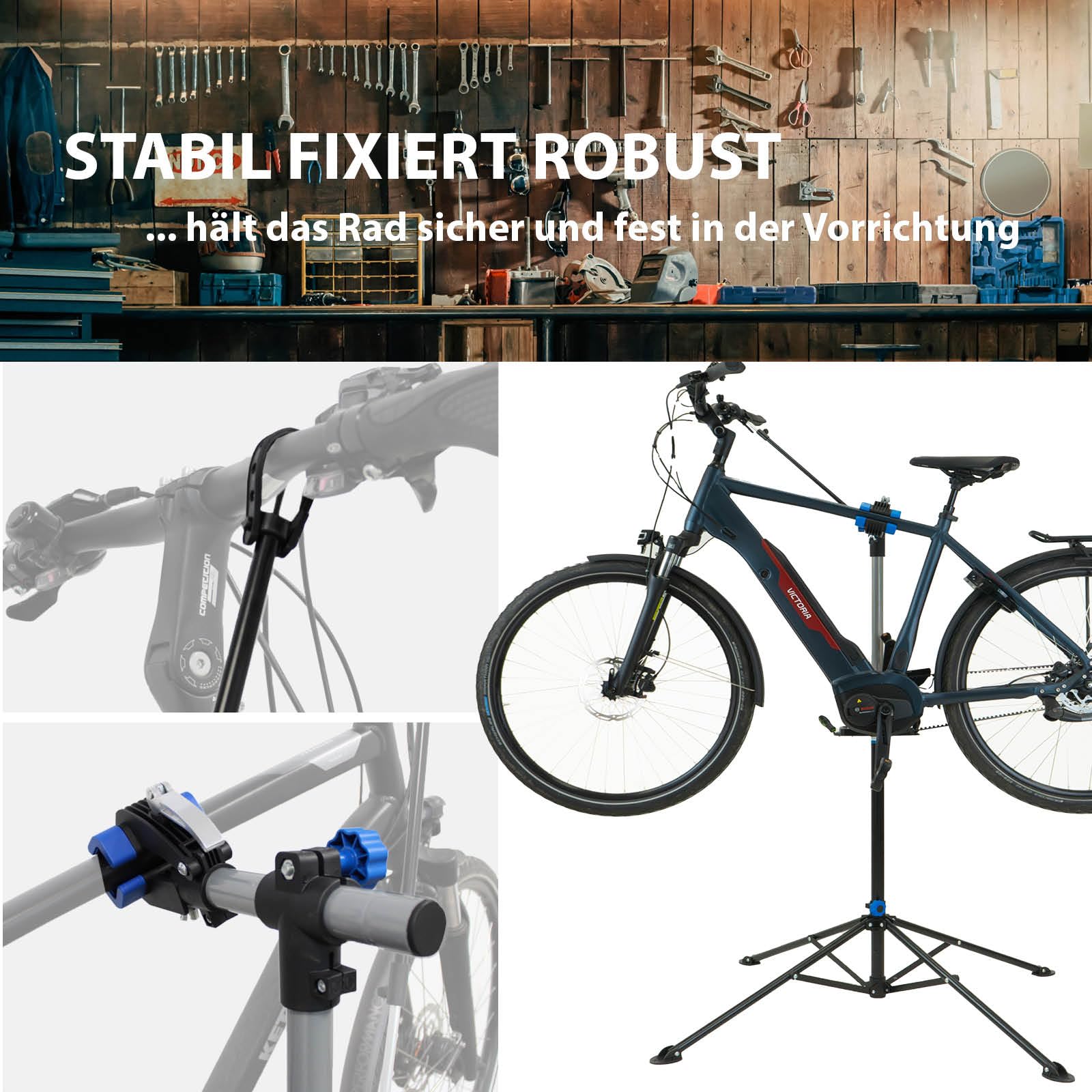 TRUTZHOLM Fahrradmontageständer 360° drehbar höhenverstellbar 30 kg Traglast Stahl mit magnetischer Werkzeugablage schwarz für Fahrräder Mountainbikes E-Bikes