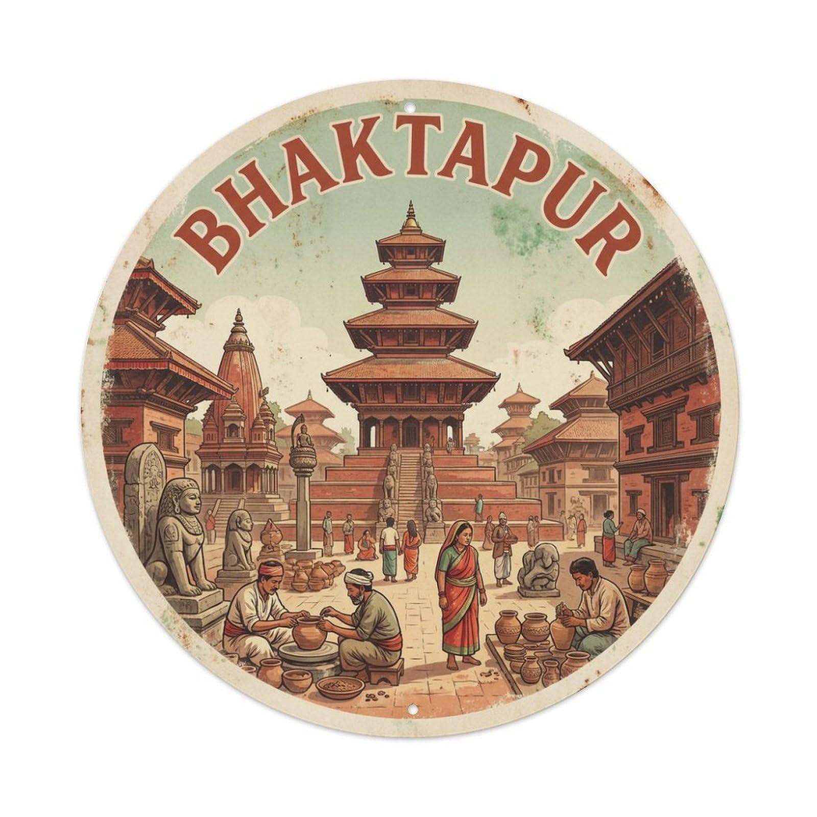 Este 8X8inch Style Retro Travel Nepal Bhaktapur Metal Tin Sign