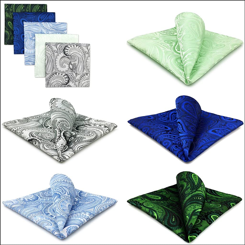 5-teiliges Set aus bunt sortierten Einstecktüchern für Herren, Seide, klassisches Taschentuch-Set, Geschenk, bunt (Farbe: D) (Argento)