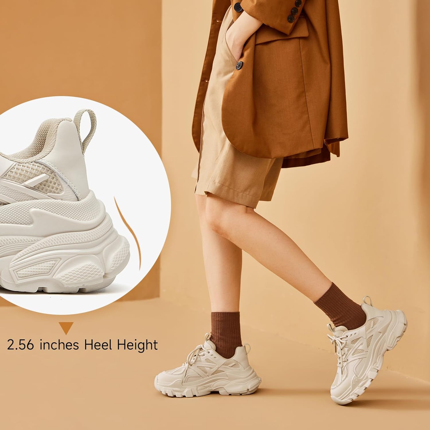 BEAU TODAY Chunky Sneakers for Women, Fashion Platform Sneakers Dad Shoes for Women, Casual Lace-up Walking Shoes - Image 5
