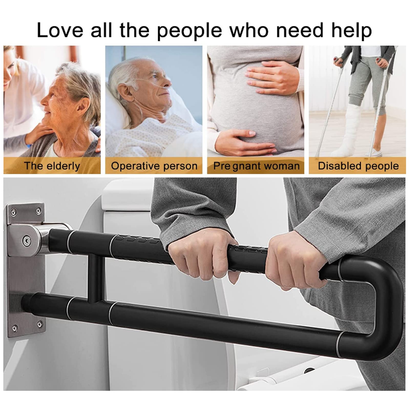 Manijas de Ducha for Ancianos, Barras de Seguridad abatibles for baño Barras de Apoyo Plegables montadas en la Pared for Inodoro for Ancianos bariátrico Embarazada Inodoro discapacitado(60cm)
