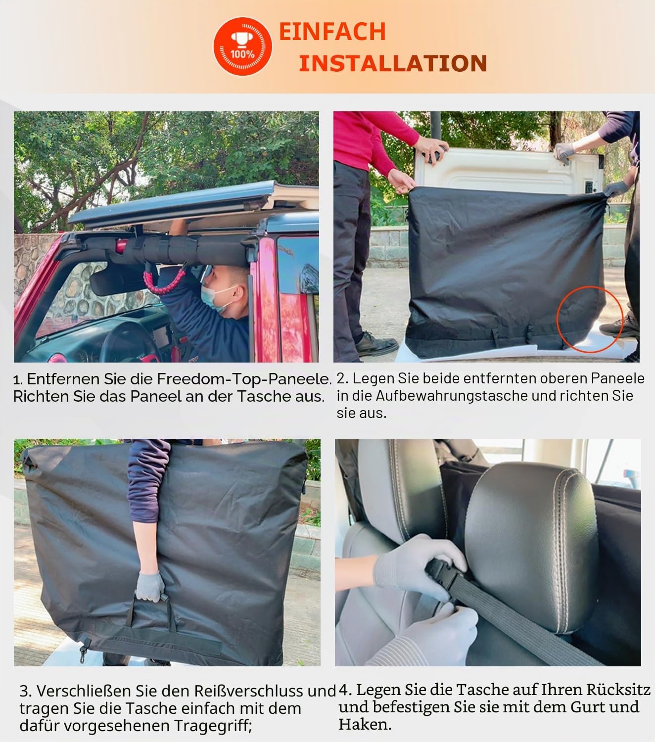 Camoo Freedom Panel Hard Top Aufbewahrungstasche mit Griff, kompatibel mit Jeep Wrangler JK JKU JL JLU Sports Sahara Freedom Rubicon Unlimited Gladiator 2-Türer & 4-Türer & 2020-2022 Gladiator JT