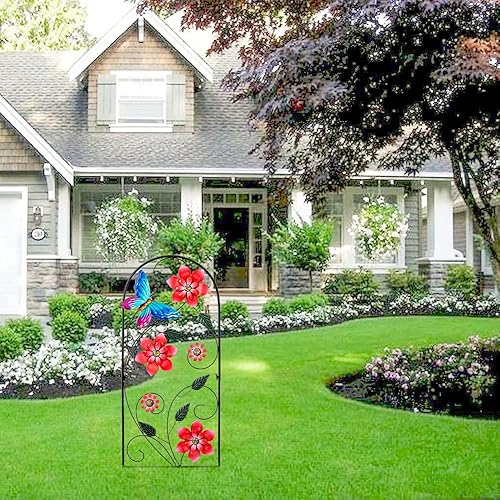 Miniatura 7 de YEAHOME Estacas decorativas de jardín de 34 pulgadas, decoración de jardín al aire libre, mariposas de flores de metal, decoración de jardinería de