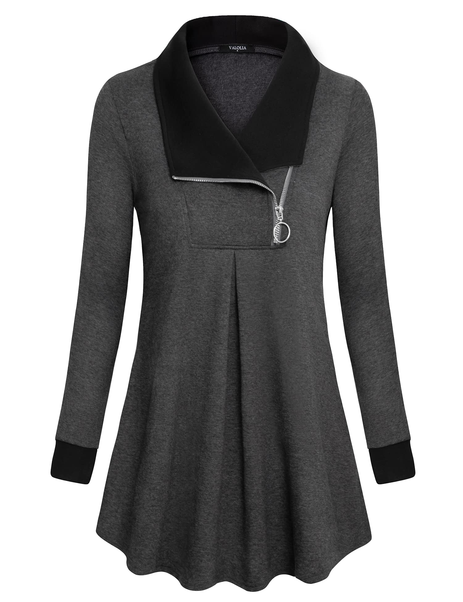VALOLIA Women's Casual Swing Sweatshirt Long Sleeve Zipper Lapel Fashion Pullover Tunic